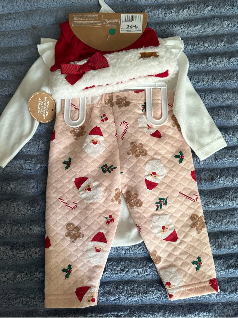 Unbranded Kids Holiday Santa & Gingerbread Quilted Matching Set - Pink